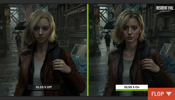 Vergleichsbild von Resident Evil Requiem mit und ohne DLSS5-Verwendung