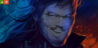 Collage aus Titelbild des Spiels Replaced mit einem M! Games Redakteur.