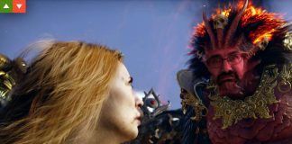 Screenshot Youtube Story Trailer God of War Laufey mit Redakteursgesicht.