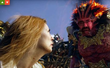 Screenshot Youtube Story Trailer God of War Laufey mit Redakteursgesicht.