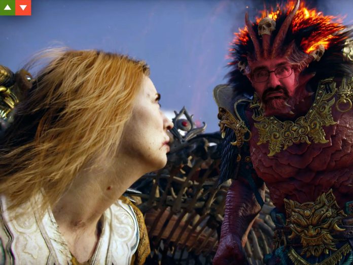 Screenshot Youtube Story Trailer God of War Laufey mit Redakteursgesicht.